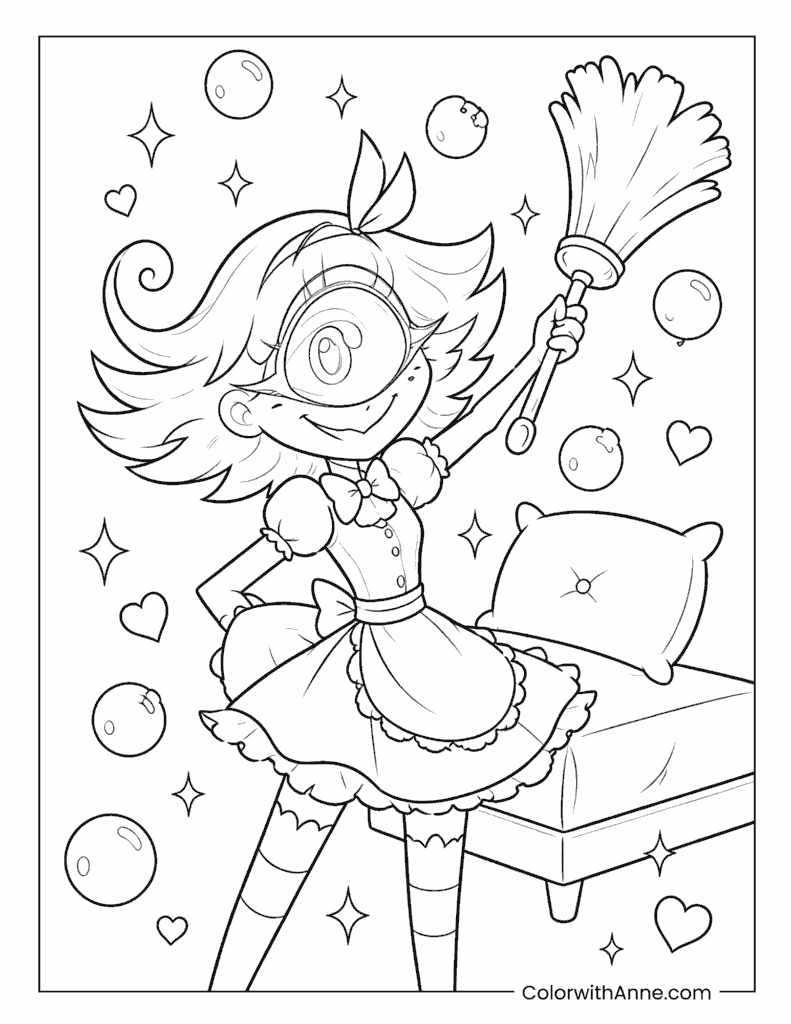 Niffty Cleaning with a Feather Duster Coloring Page