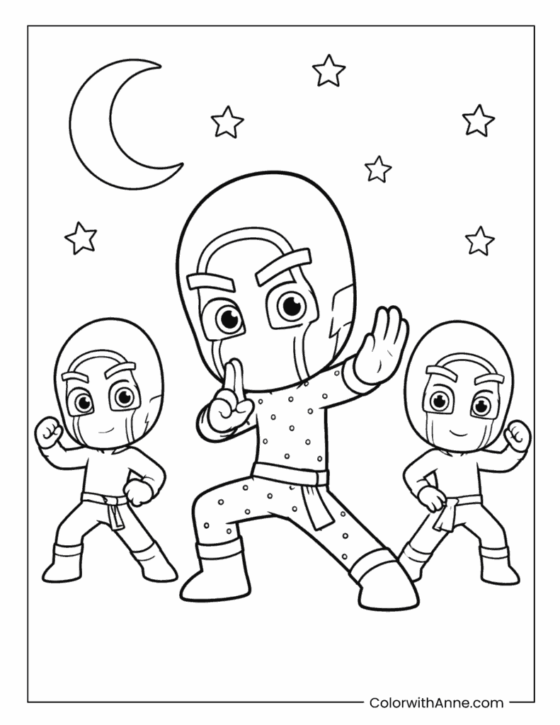 Night Ninja and the Ninjalinos Practicing Ninja Moves Coloring Page