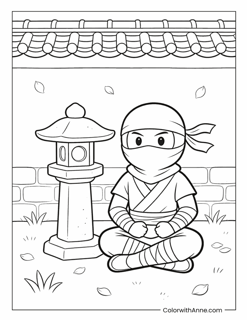Ninja Meditating by Stone Lantern Coloring Page