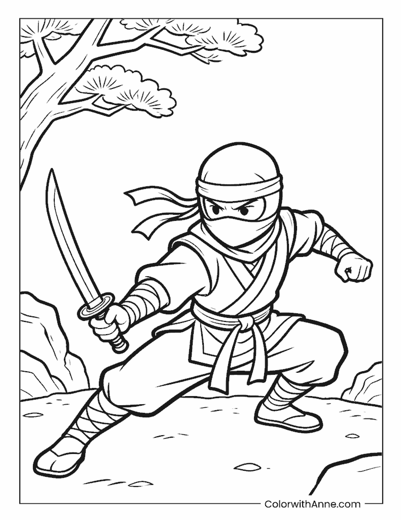 Ninja in Ready Stance Coloring Page