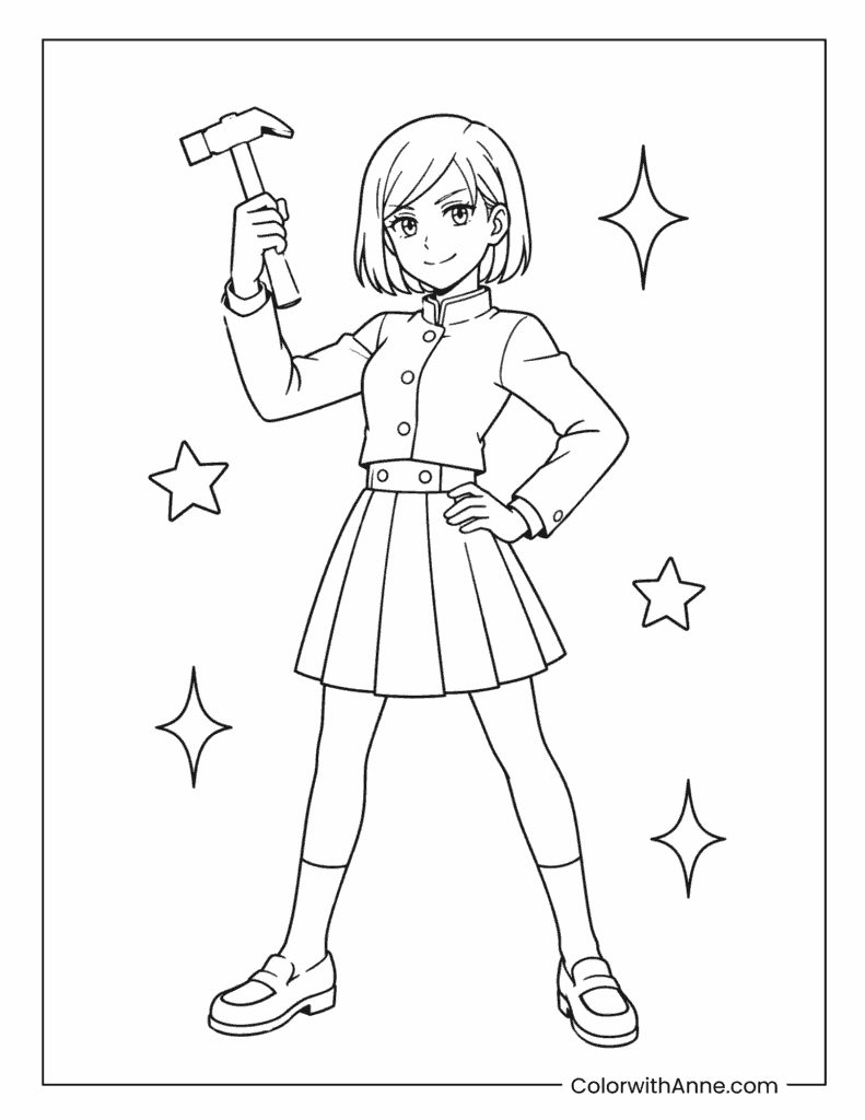 Nobara Kugisaki Hammer Pose Coloring Page