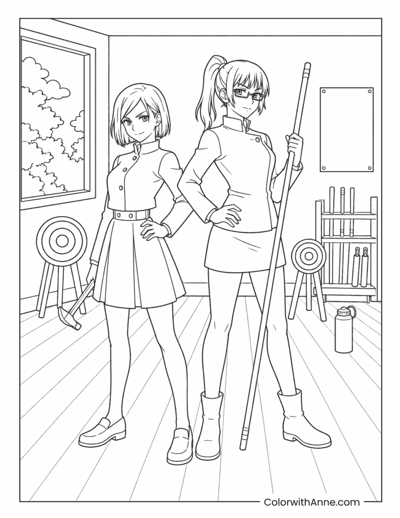 Nobara Kugisaki and Maki Zenin Weapon Room Coloring Page