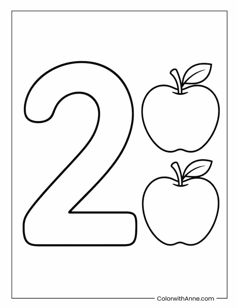 Number 2 with Apples Coloring Page