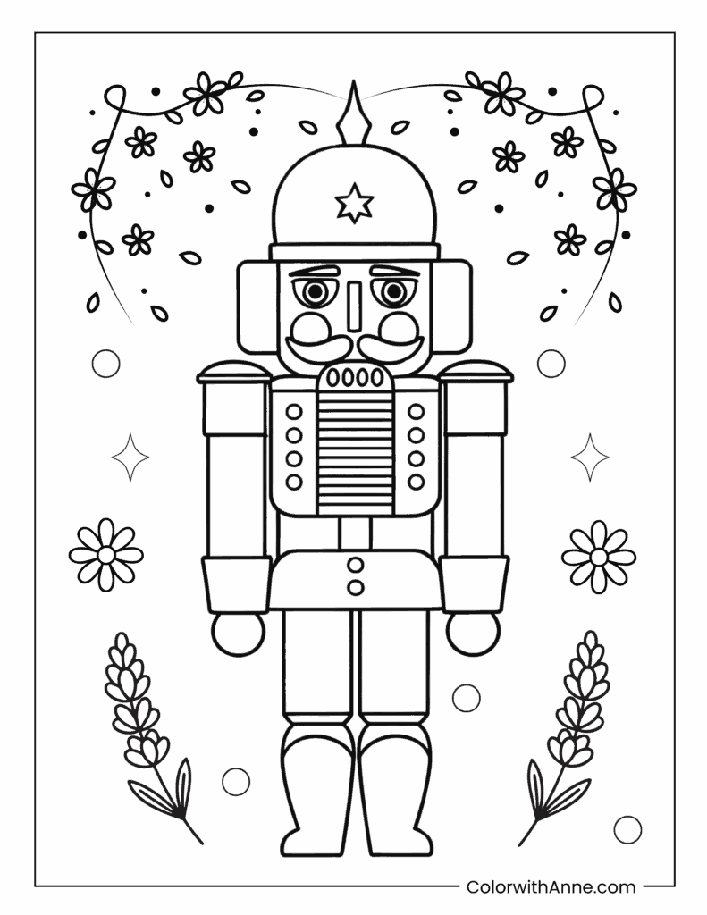 Nutcracker with Floral Vines Coloring Page