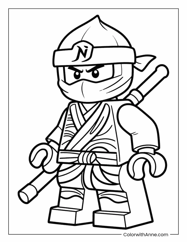 Nya with a Staff Coloring Page