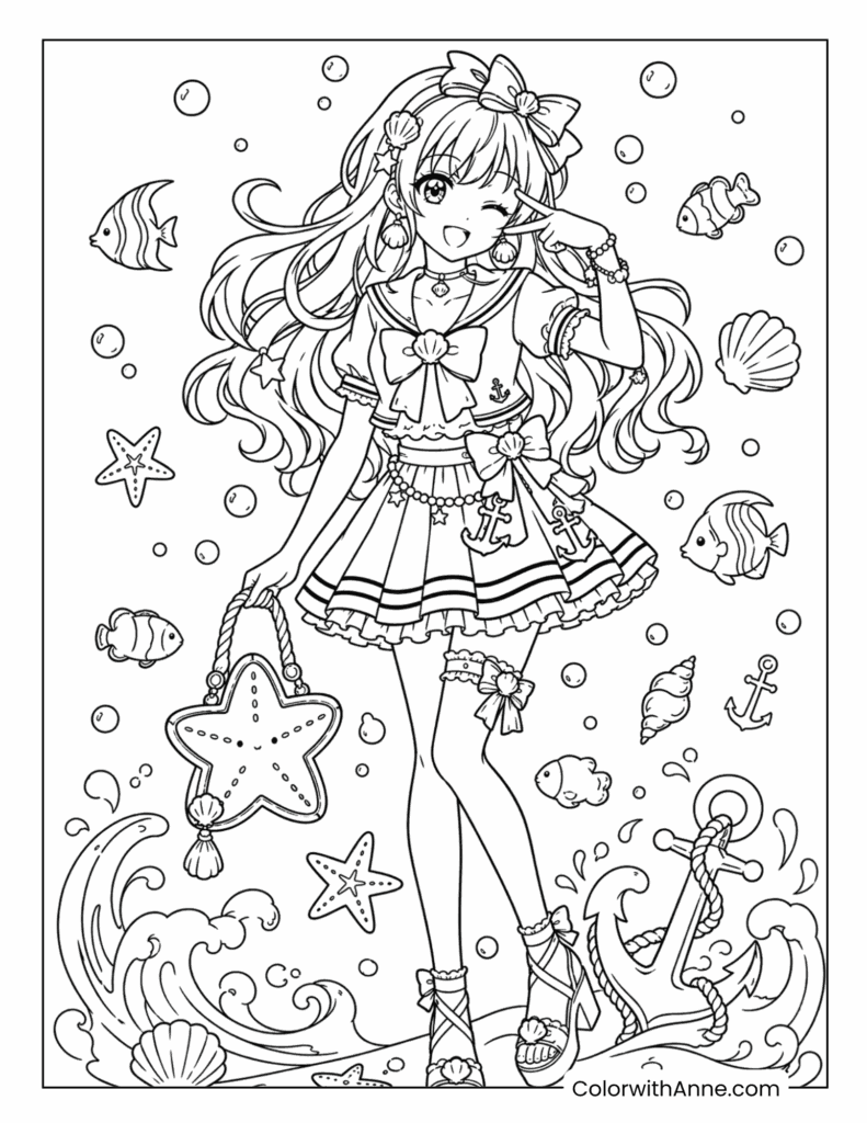 Ocean Sailor Anime Girl Coloring Page