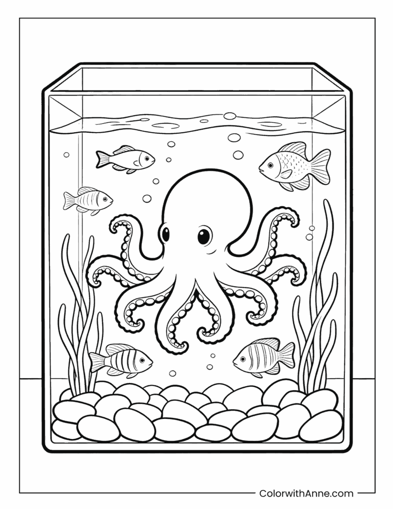 Octopus in a Fishbowl Coloring Page