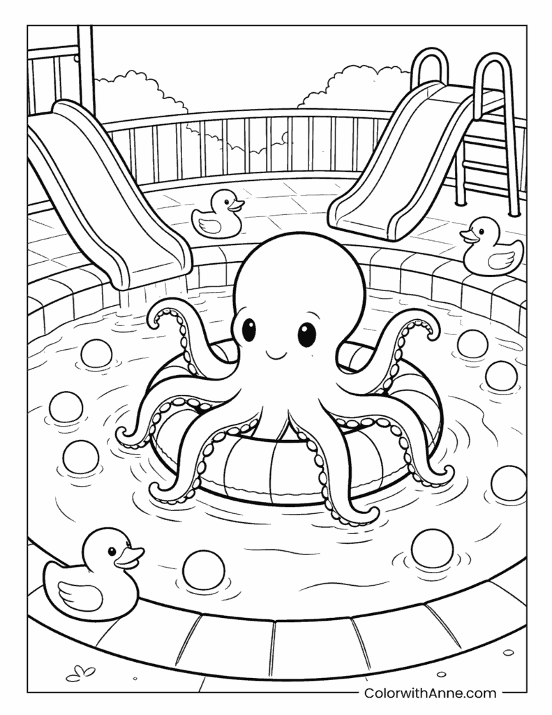 Octopus in the Swimming Pool Coloring Page