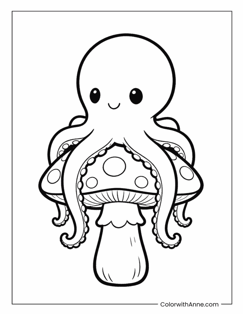 Octopus on a Mushroom Coloring Page