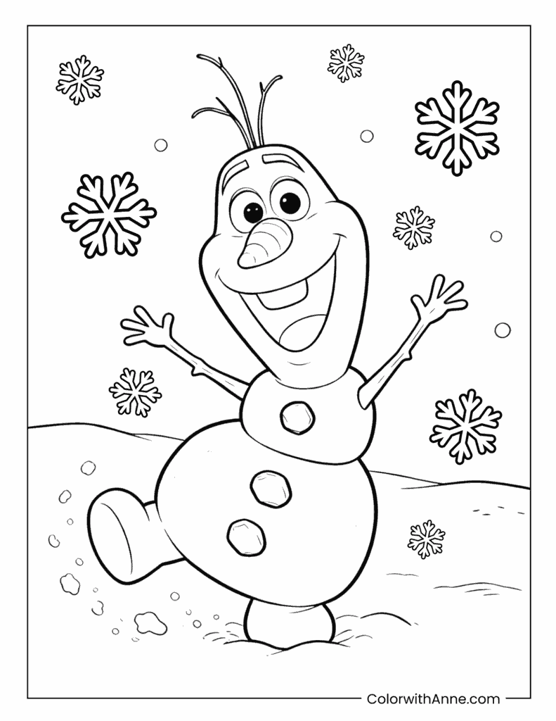 Olaf Dancing in Winter Frozen Coloring Page