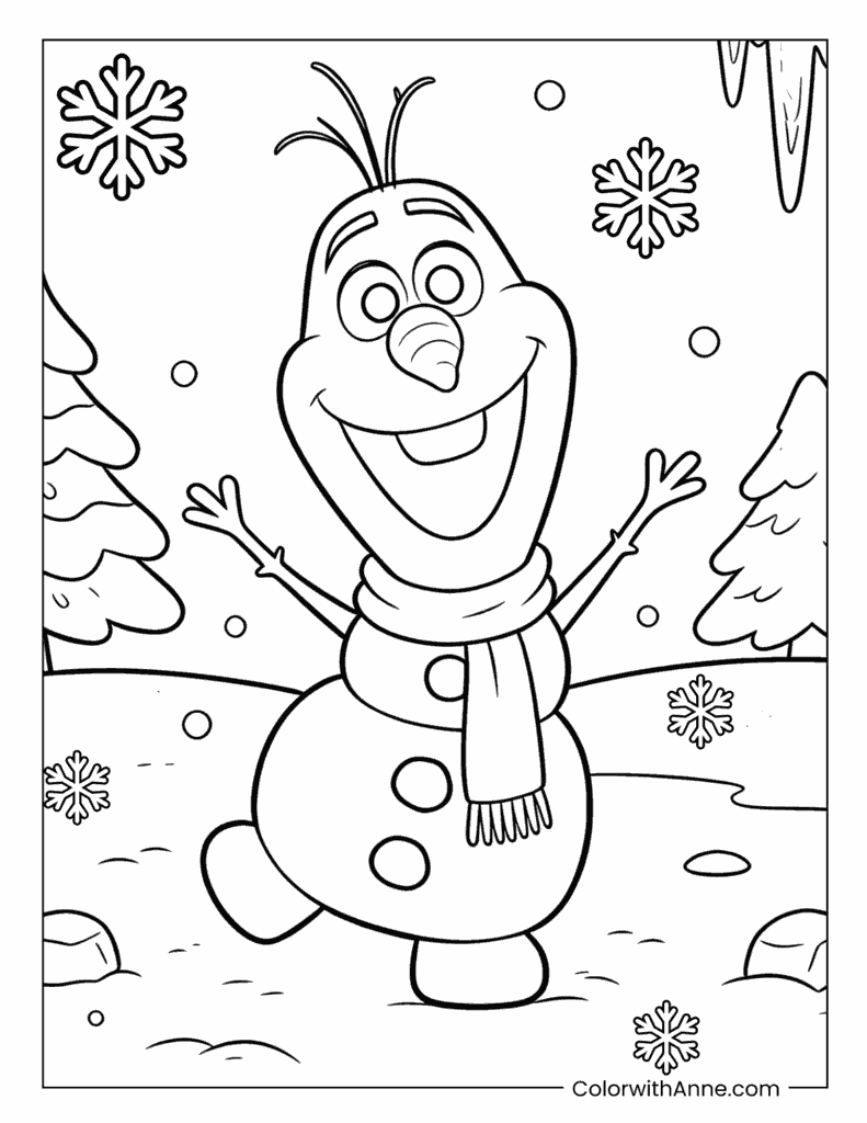 Olaf with Snowflakes Frozen Coloring Page