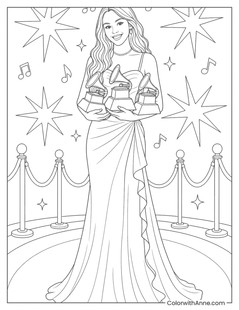 Olivia Rodrigo Holding Grammy Awards Coloring Page