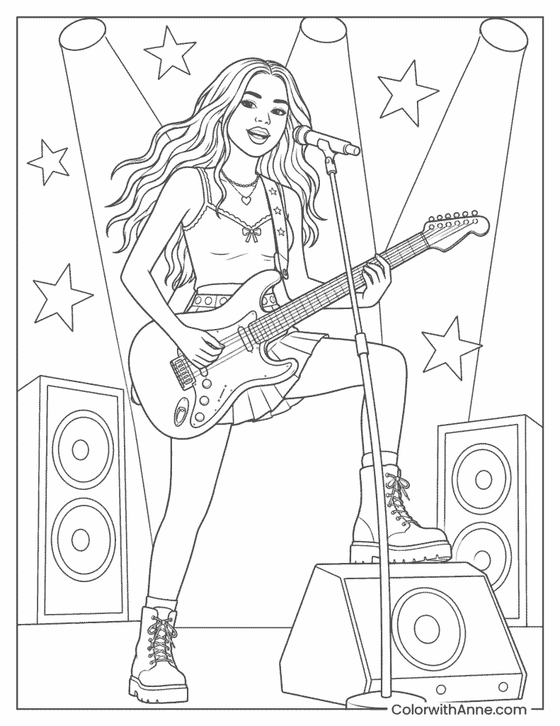 Olivia Rodrigo Playing Guitar Coloring Page