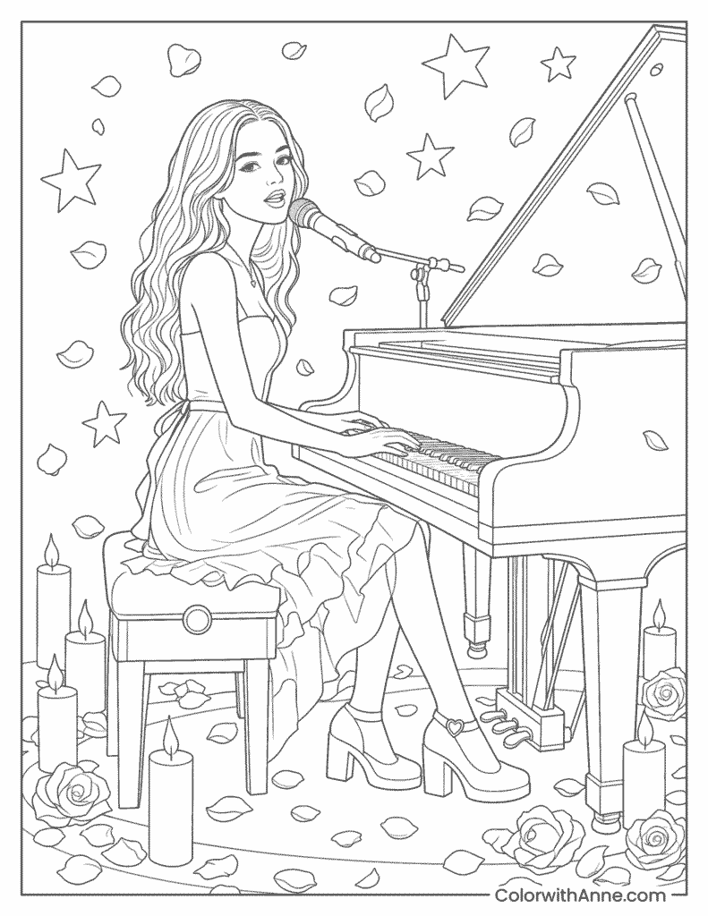 Olivia Rodrigo Playing Piano Coloring Page
