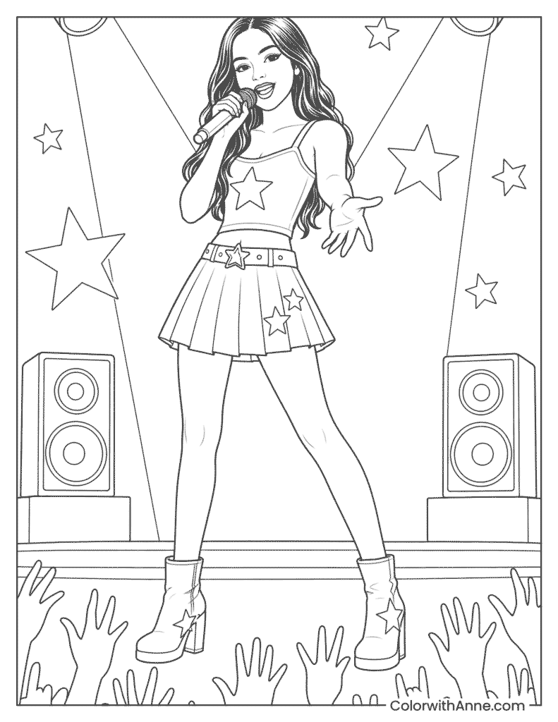 Olivia Rodrigo Singing on Stage Coloring Page