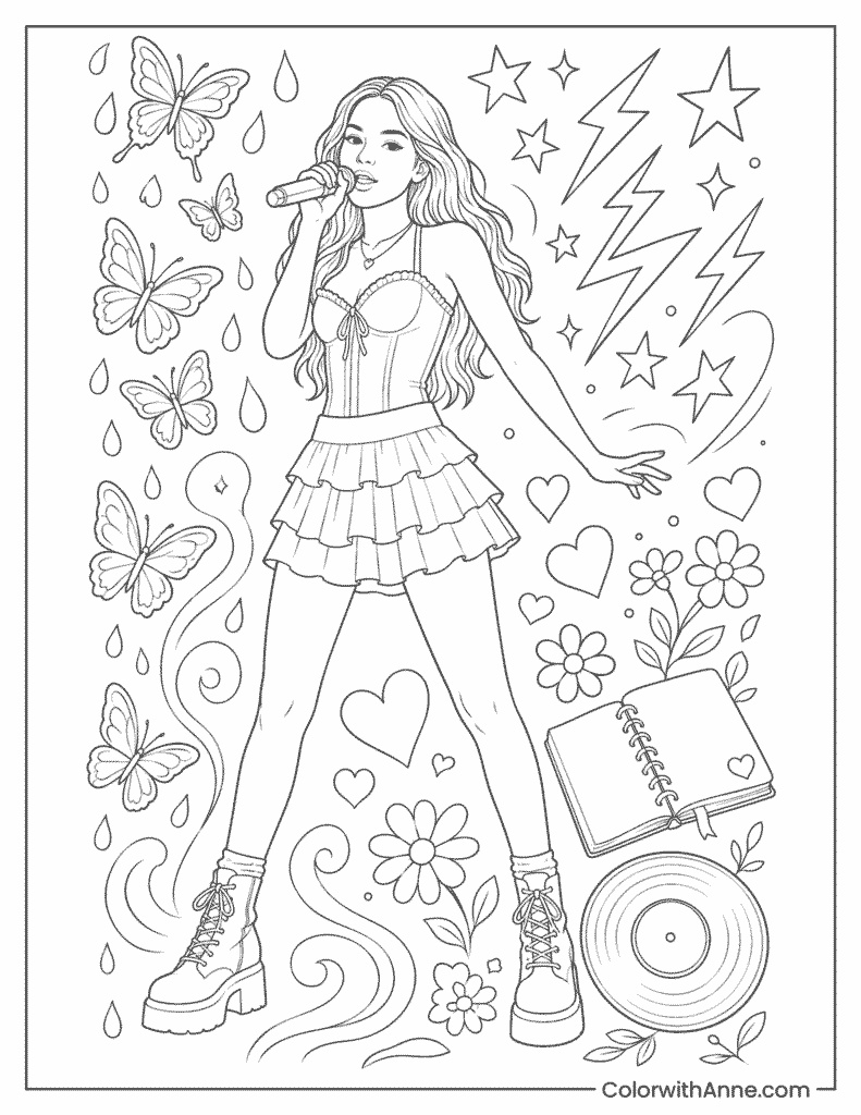 Olivia Rodrigo Through the Eras Coloring Page