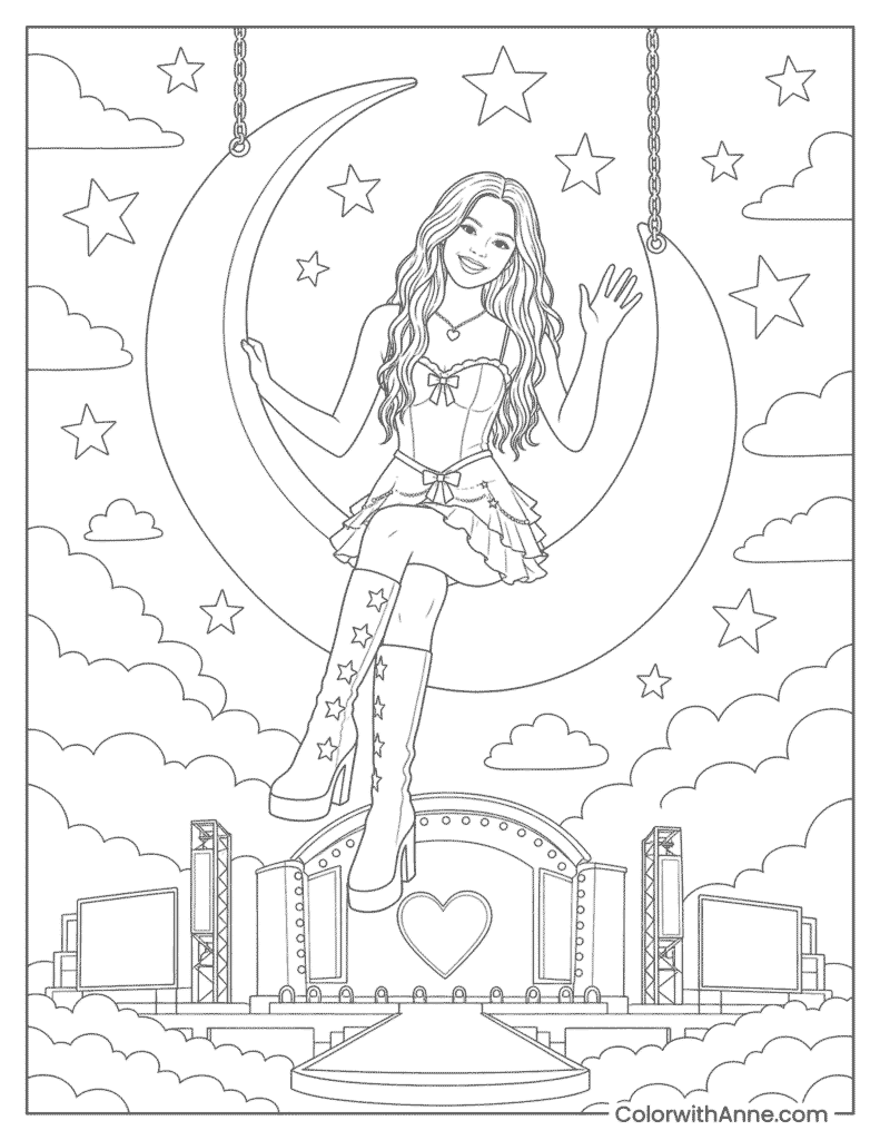 Olivia Rodrigo on the GUTS Moon Coloring Page