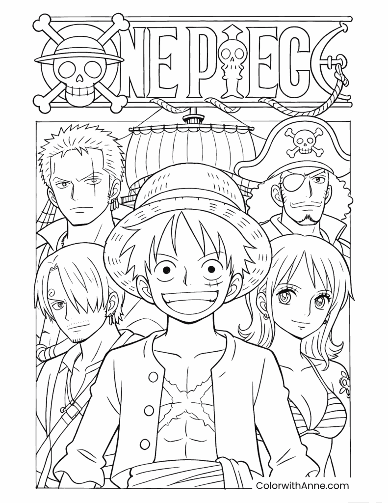 One Piece Main Characters Group Coloring Page