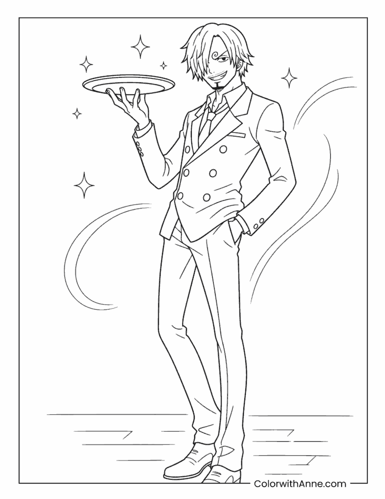 One Piece Sanji Waiter Chef Suit Coloring Page