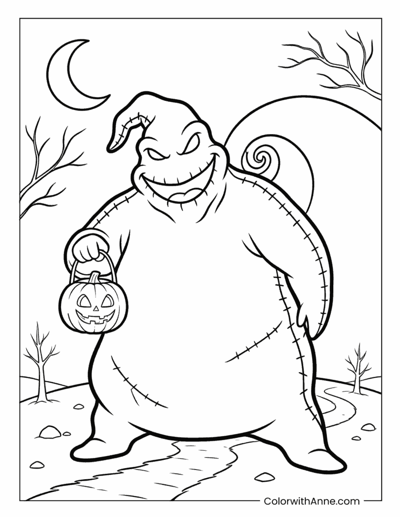 Oogie Boogie Holding a Jack-o-Lantern Coloring Page
