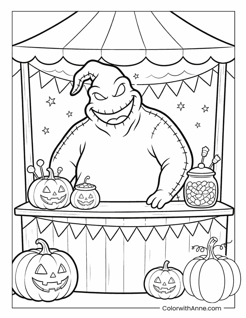 Oogie Boogie at a Halloween Pumpkin Stand Coloring Page