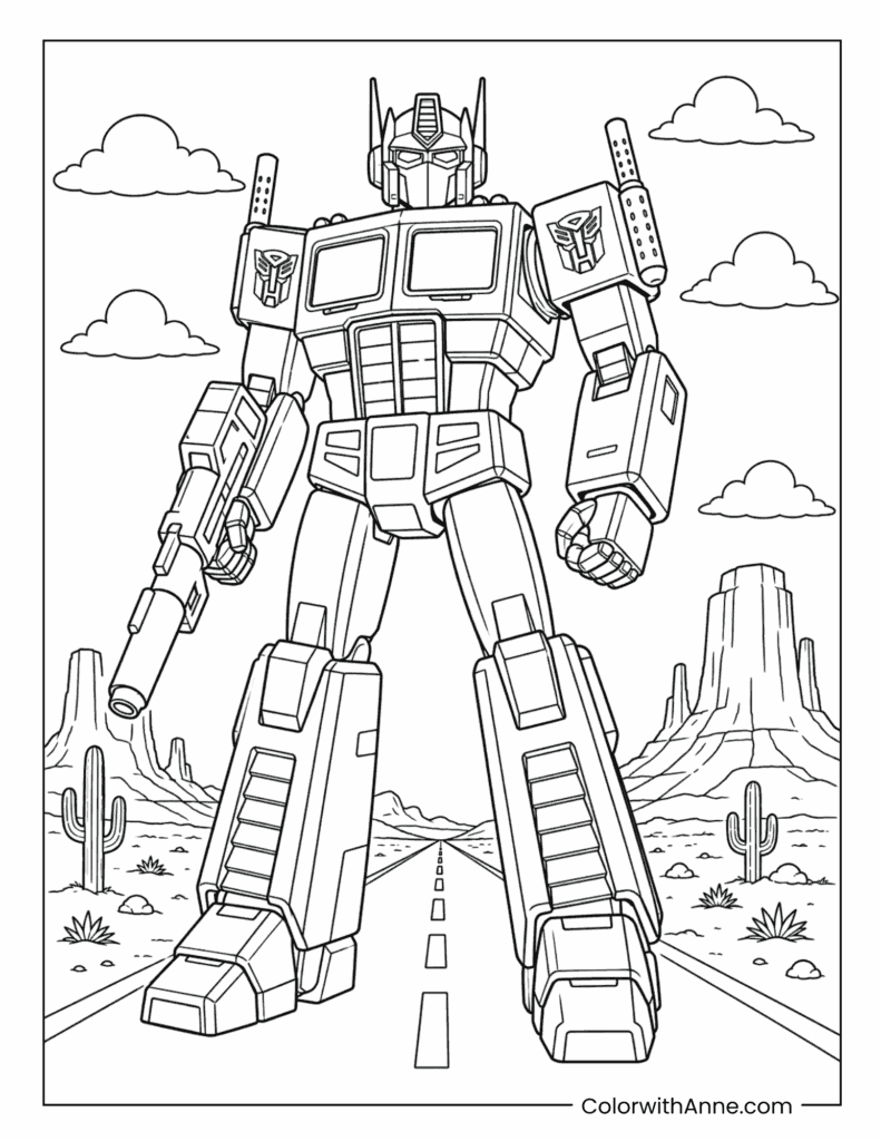 Optimus Prime Desert Road Coloring Page