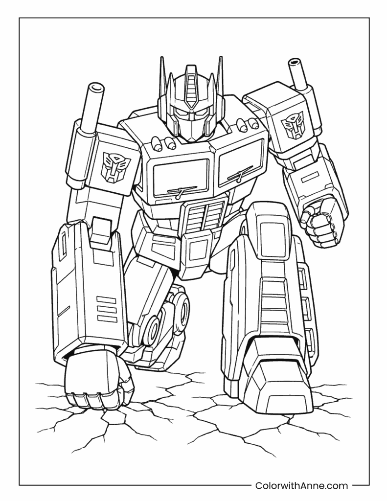 Optimus Prime Kneeling Battle Pose Coloring Page