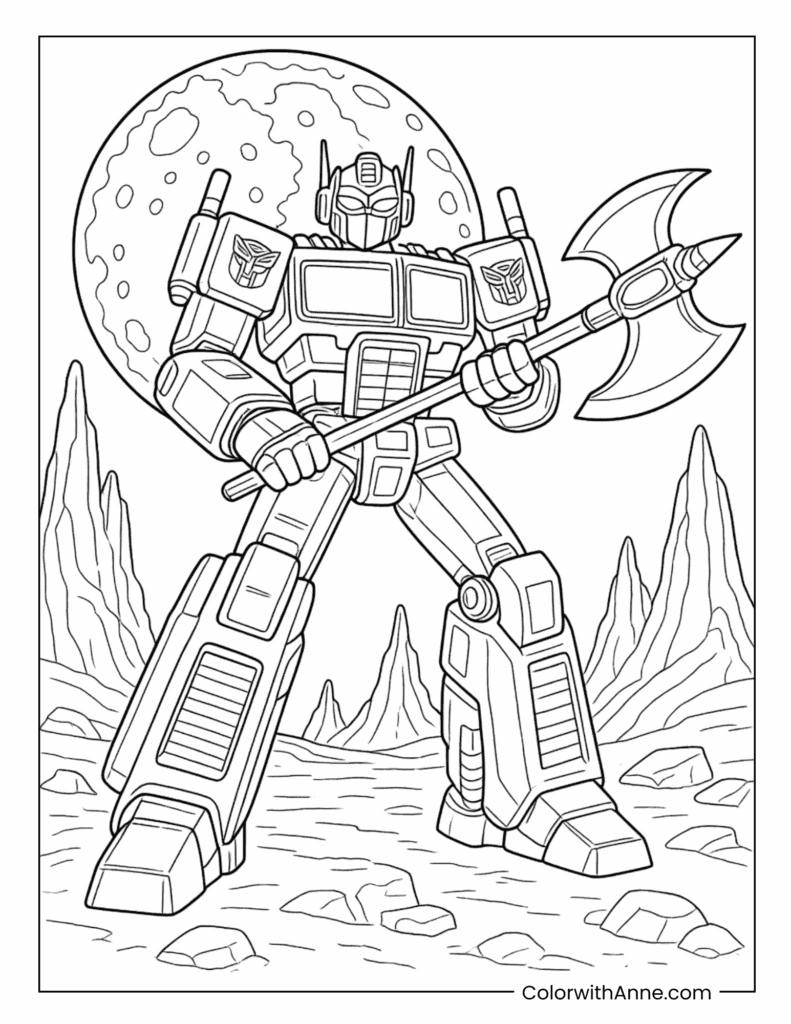 Optimus Prime Moon Battle Coloring Page