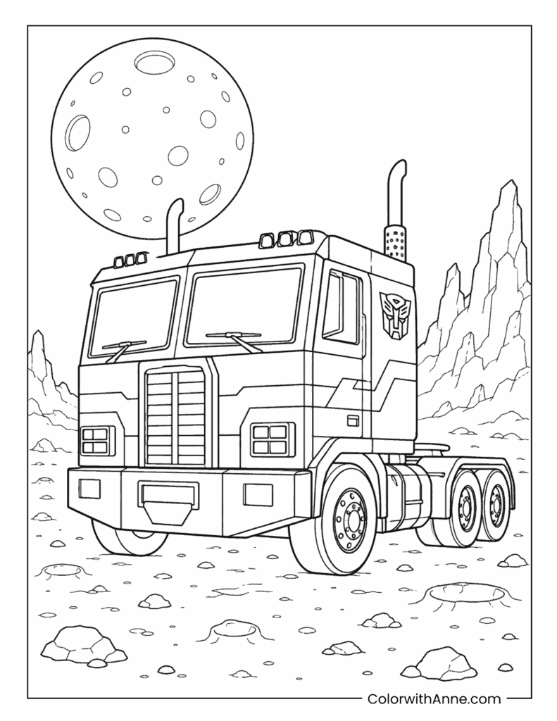 Optimus Prime Truck Simple Coloring Page