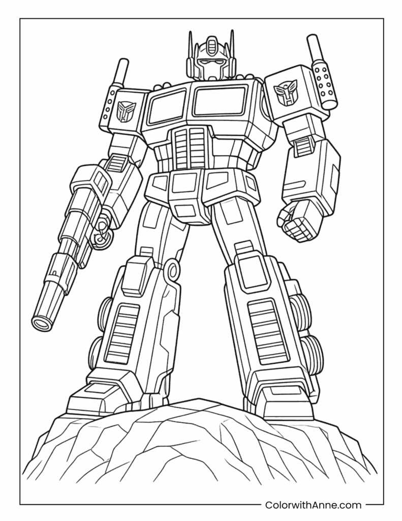 Optimus Prime Warrior on the Rock Coloring Page