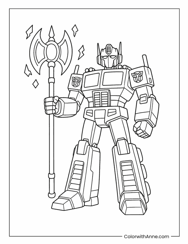 Optimus Prime with Battle Axe Coloring Page