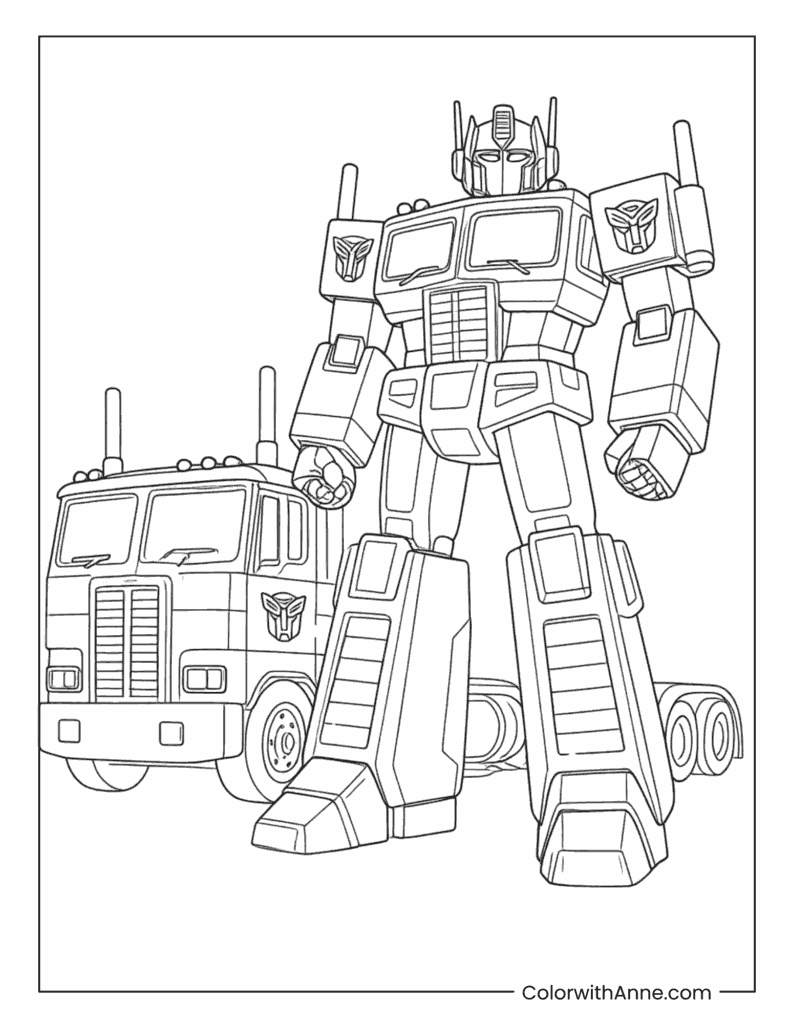 Optimus Prime with Truck Coloring Page