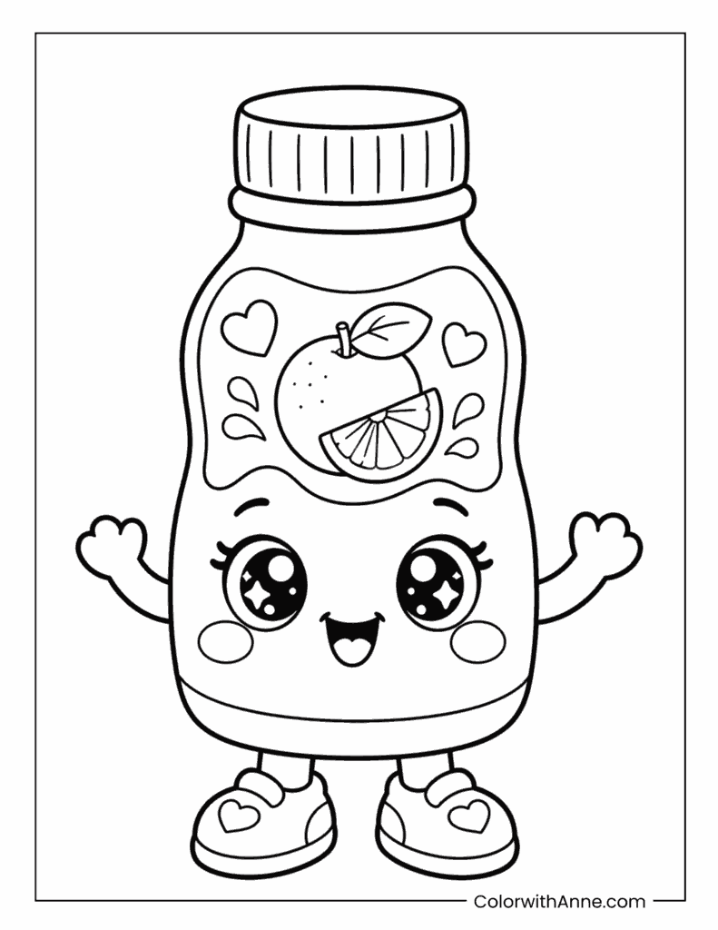 Orange Juice Drink Character Coloring Sheet