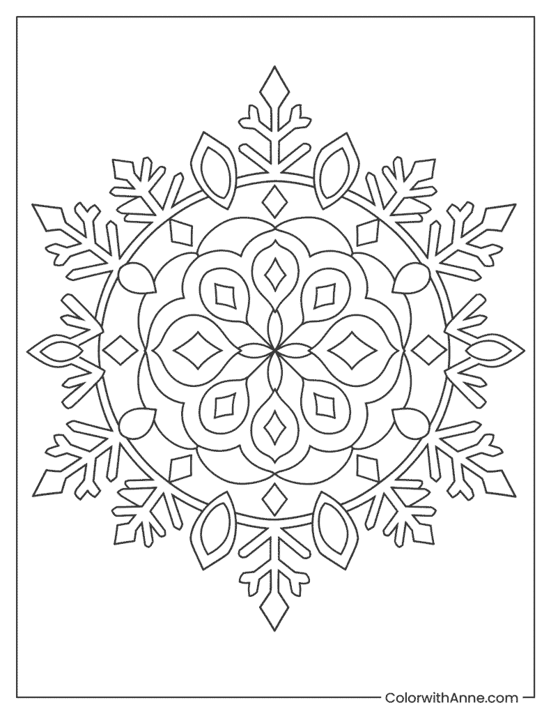 Ornamental Geometric Snowflake Coloring Page
