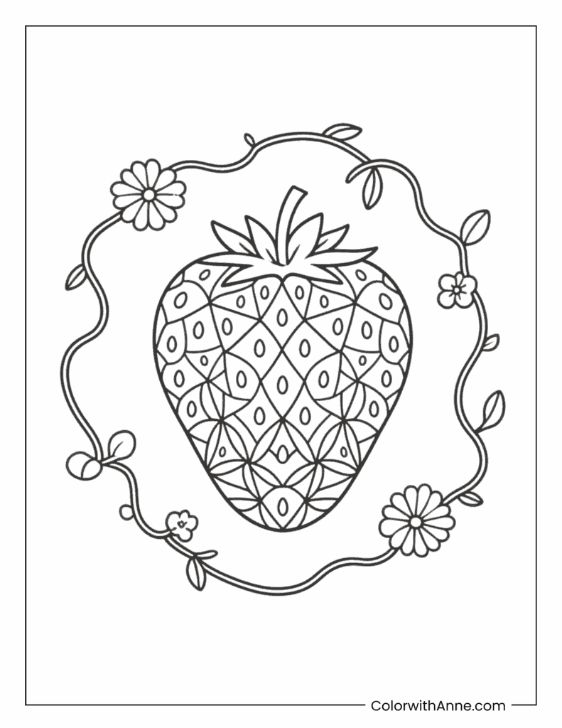 Ornate Strawberry Mandala Coloring Page