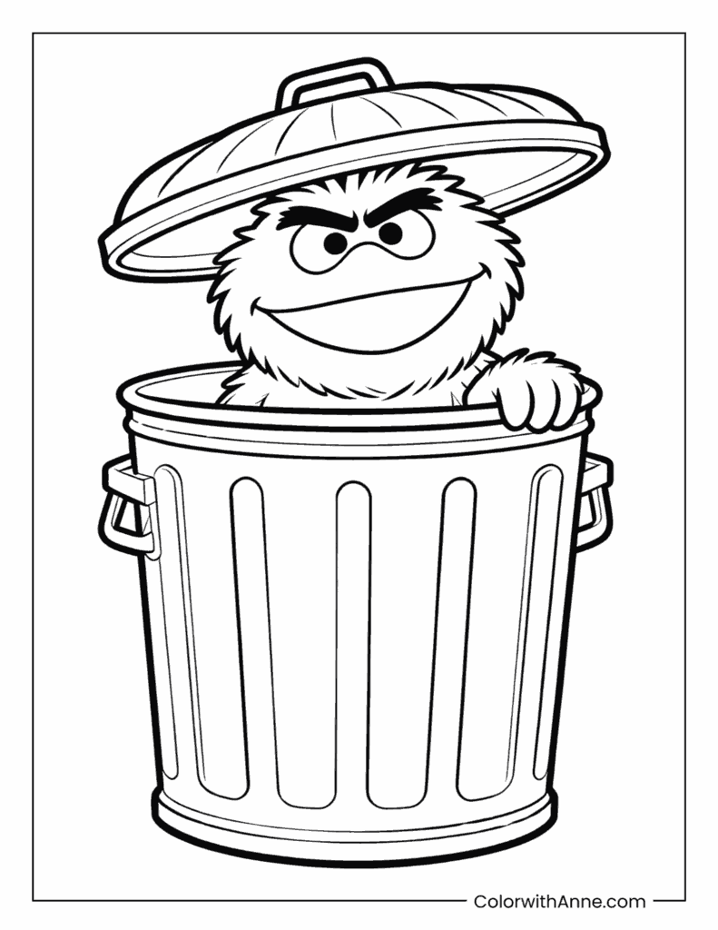 Oscar in the Garbage Can Coloring Page