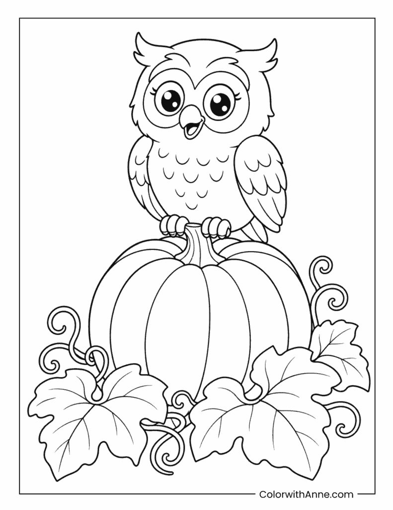 Owl Perched On Pumpkin Coloring Page