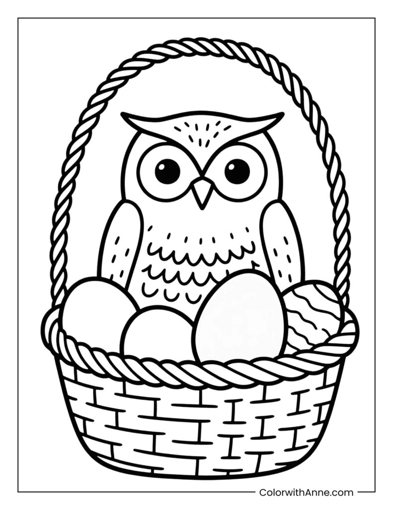 Owl and Easter Eggs Coloring Page