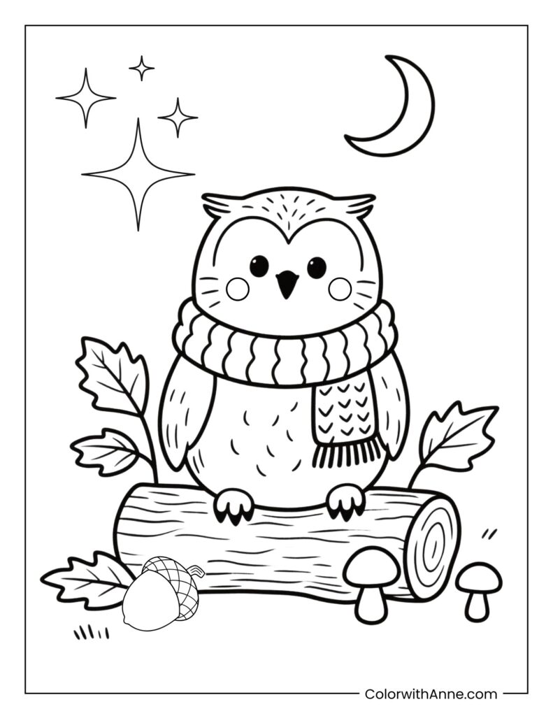 Owl in the Moonlight​ Coloring Page