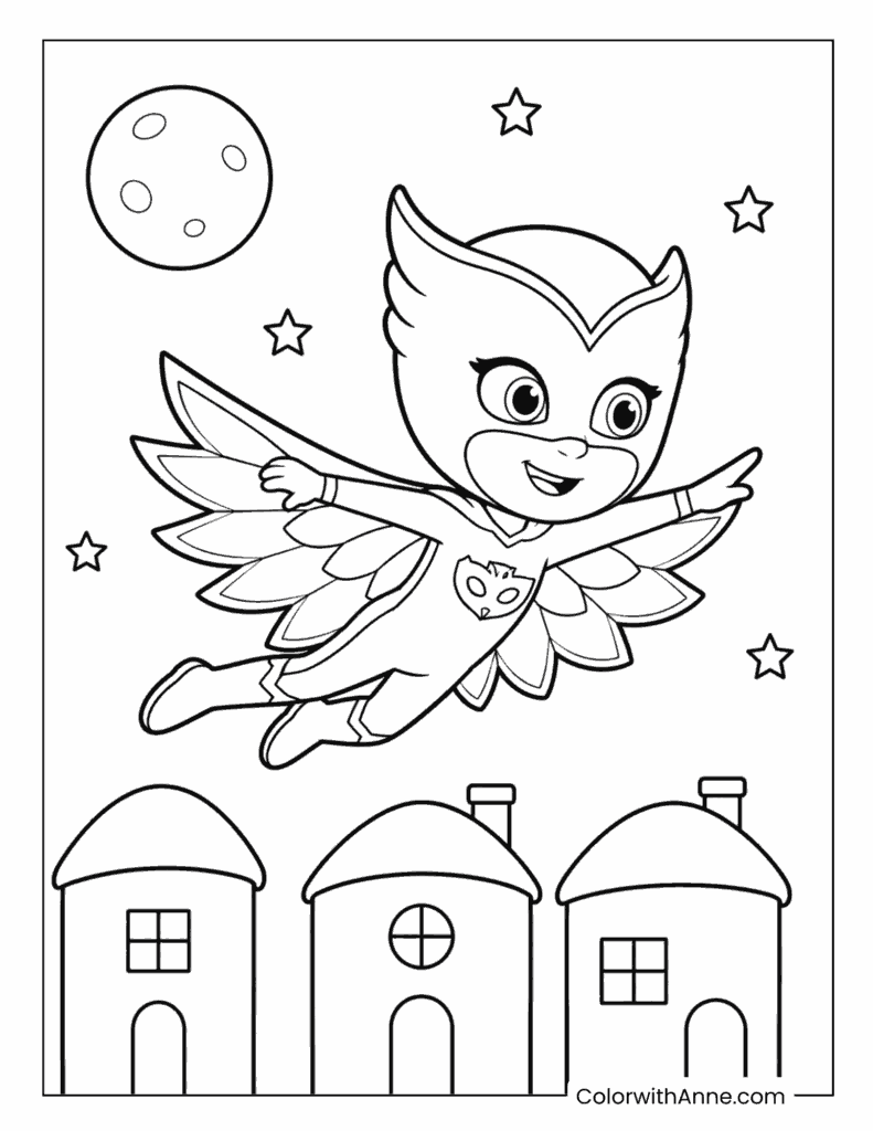 Owlette Flying Above the Houses Coloring Page