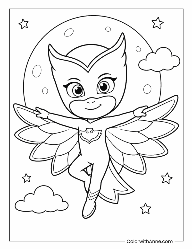 Owlette Flying in Front of the Full Moon Coloring Page
