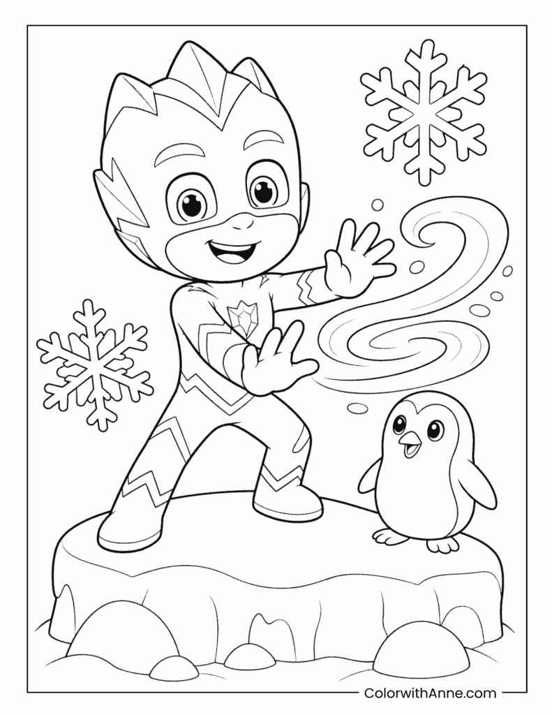 PJ Masks Ice Hero and Penguin Coloring Page