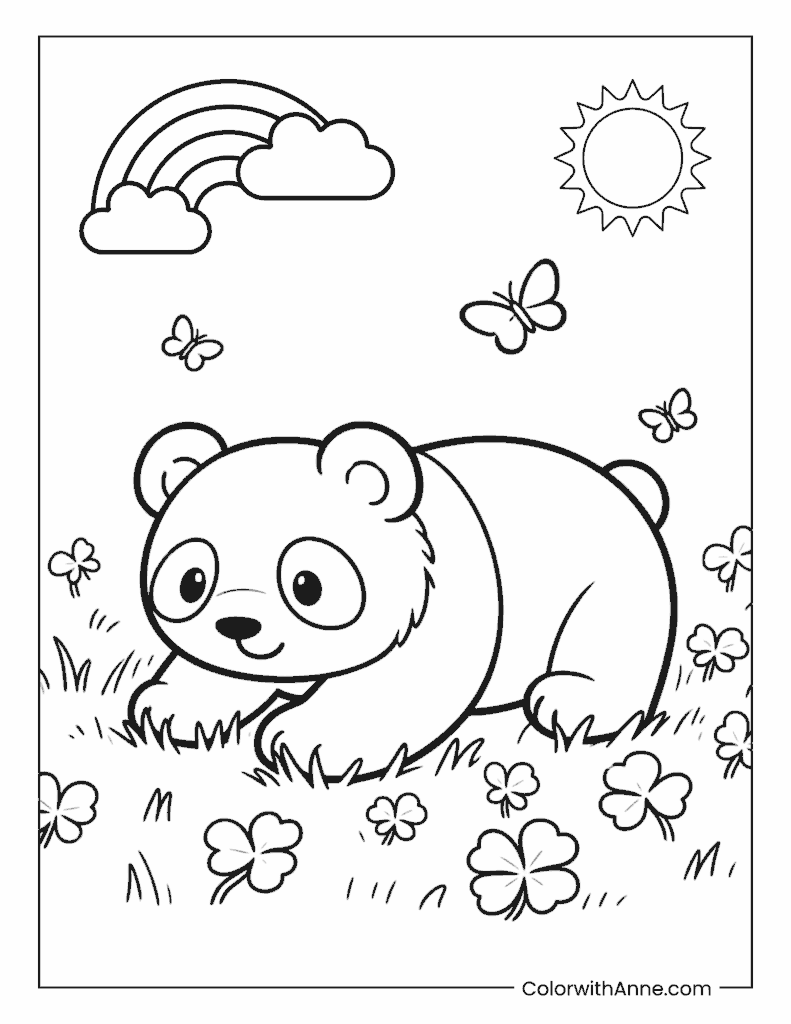 Panda Cub Playing with Butterflies Coloring Page