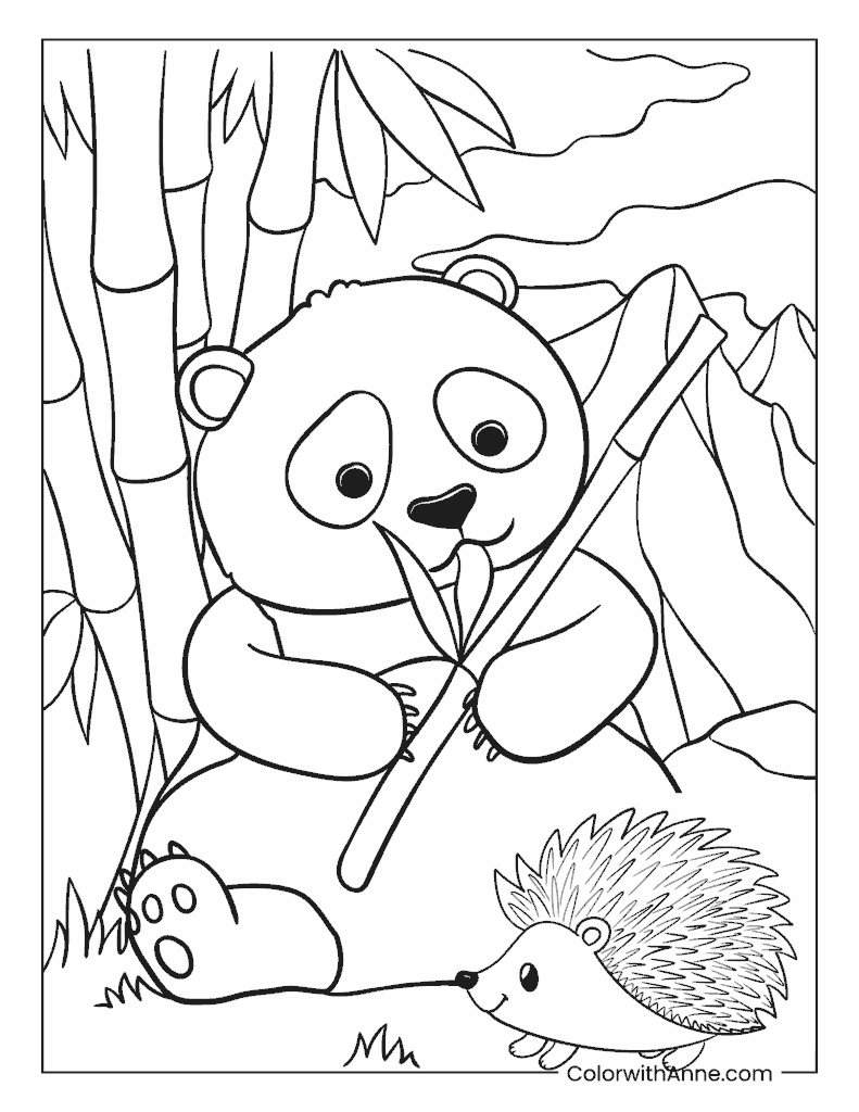 Panda Eating Bamboo Coloring Page