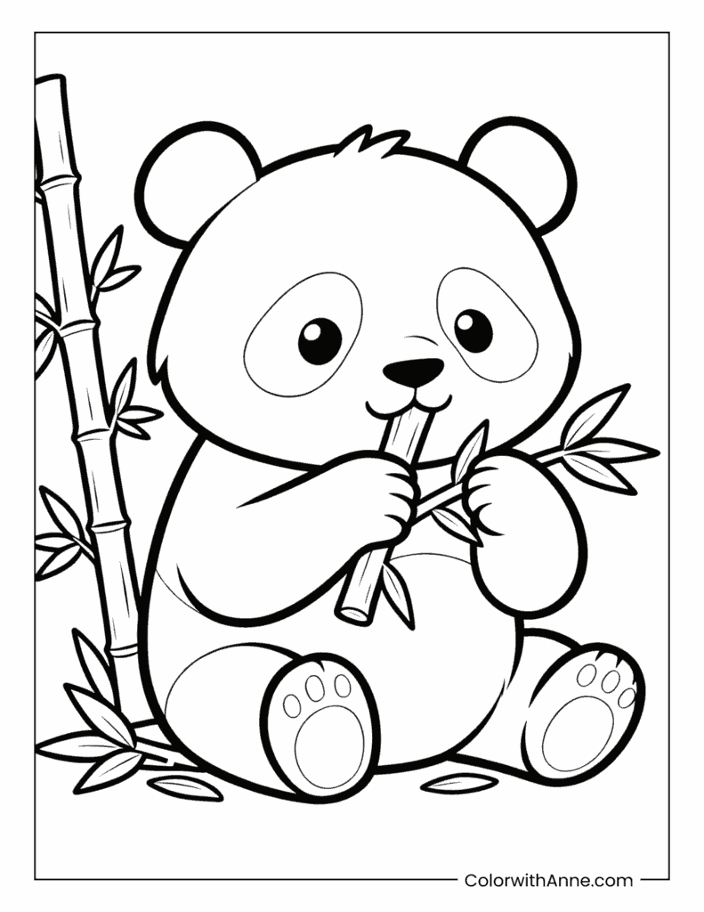 Panda Eating Bamboo Coloring Page for Kids
