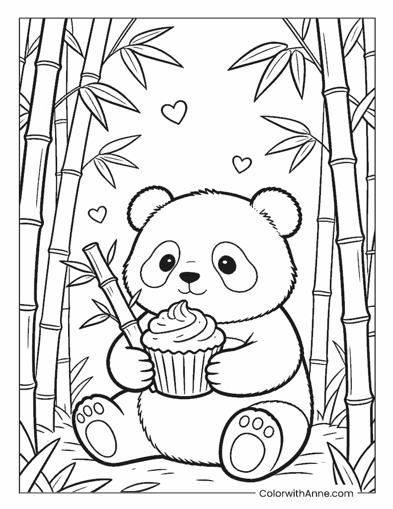 Panda Holding a Cupcake Coloring Page