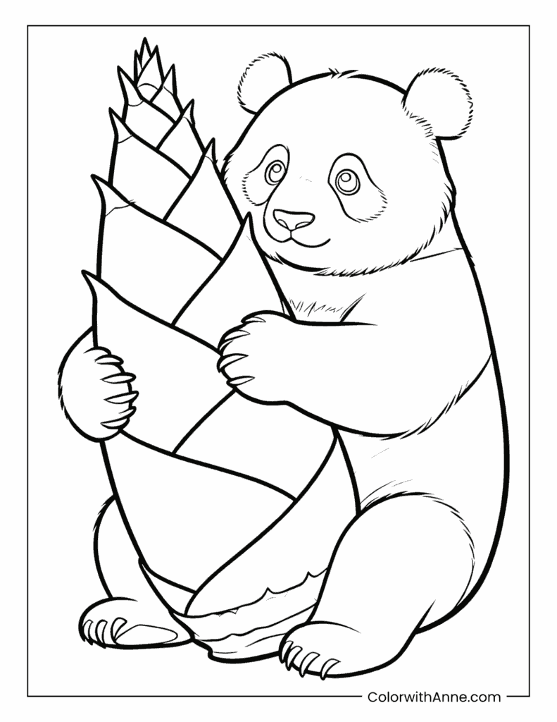 Panda Holding a Large Bamboo Shoot Coloring Page