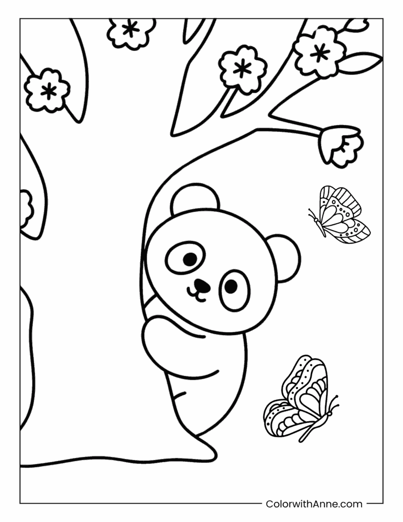 Panda Under a Cherry Blossom Tree Coloring Page