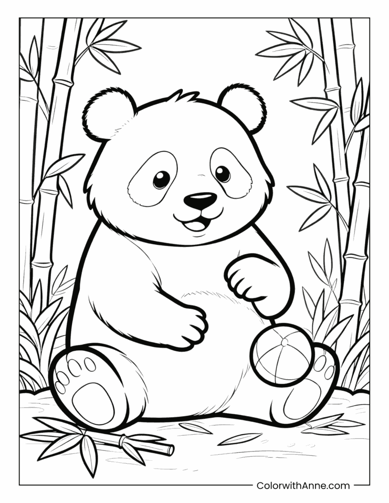 Panda with a Ball in the Bamboo Forest Coloring Page