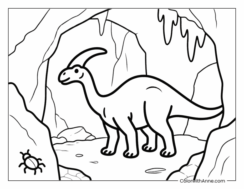 Parasaurolophus Exploring a Cave Coloring Page